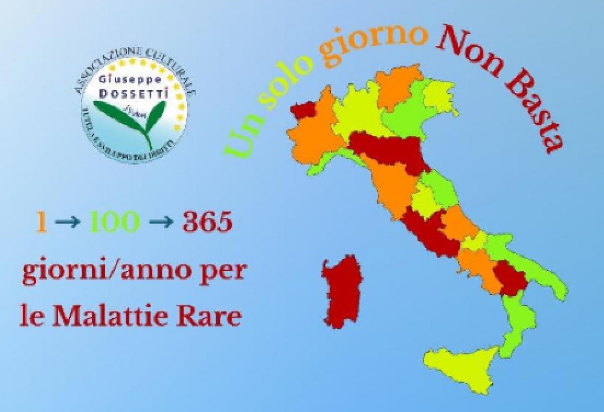 La realizzazione grafica curata dall'Associazione Dossetti per la Giornata Mondiale delle Malattie Rare, accompagnata dal testo "Art. 32 della Costituzione italiana: Diritto Universale alla Salute. C’è ancora un’Italia a colori troppo diversi per l’accesso dei Malati Rari a terapie e trattamenti"