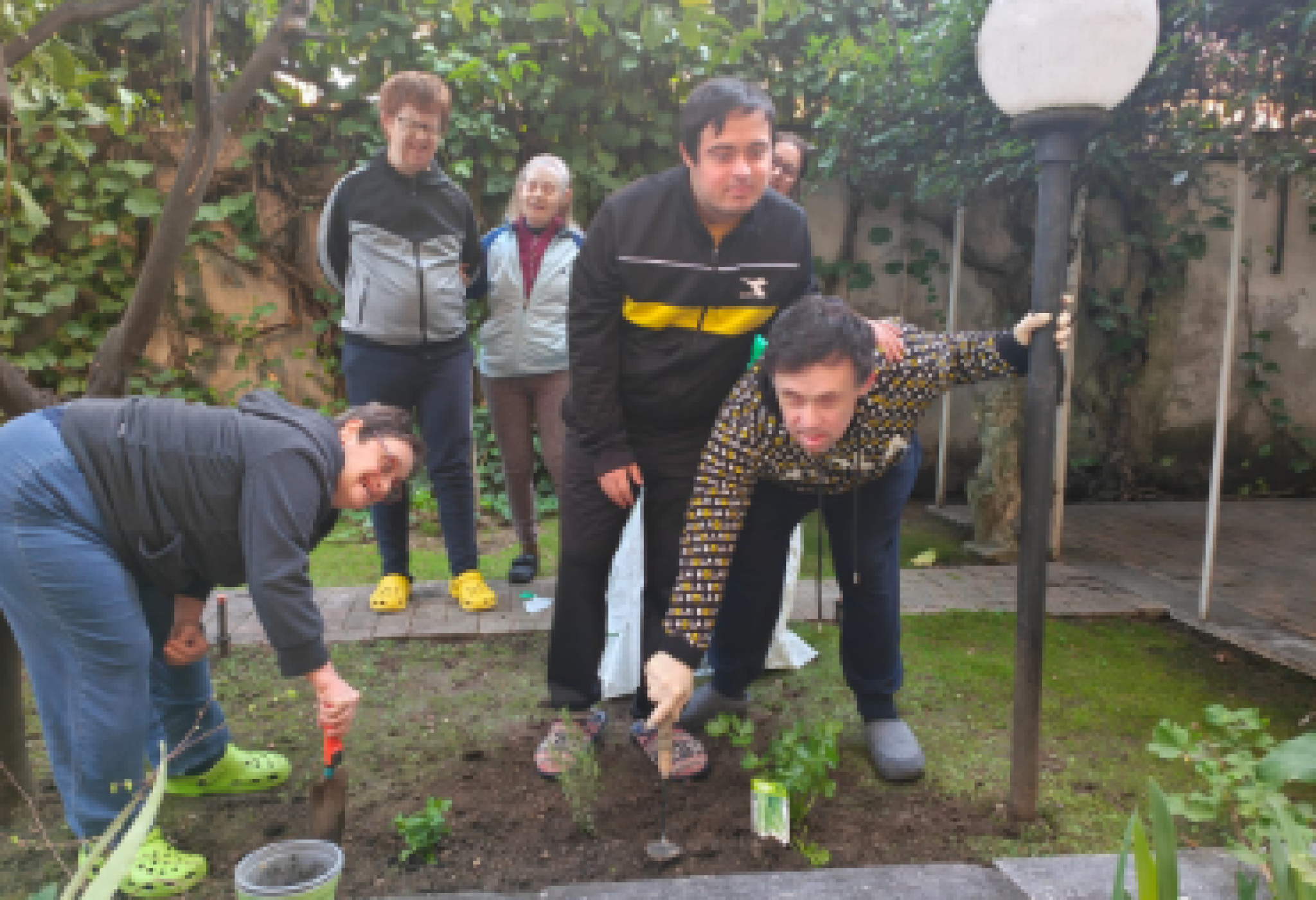 Persone della Fondazione Italiana Verso il Futuro impegnate in lavori di giardinaggio