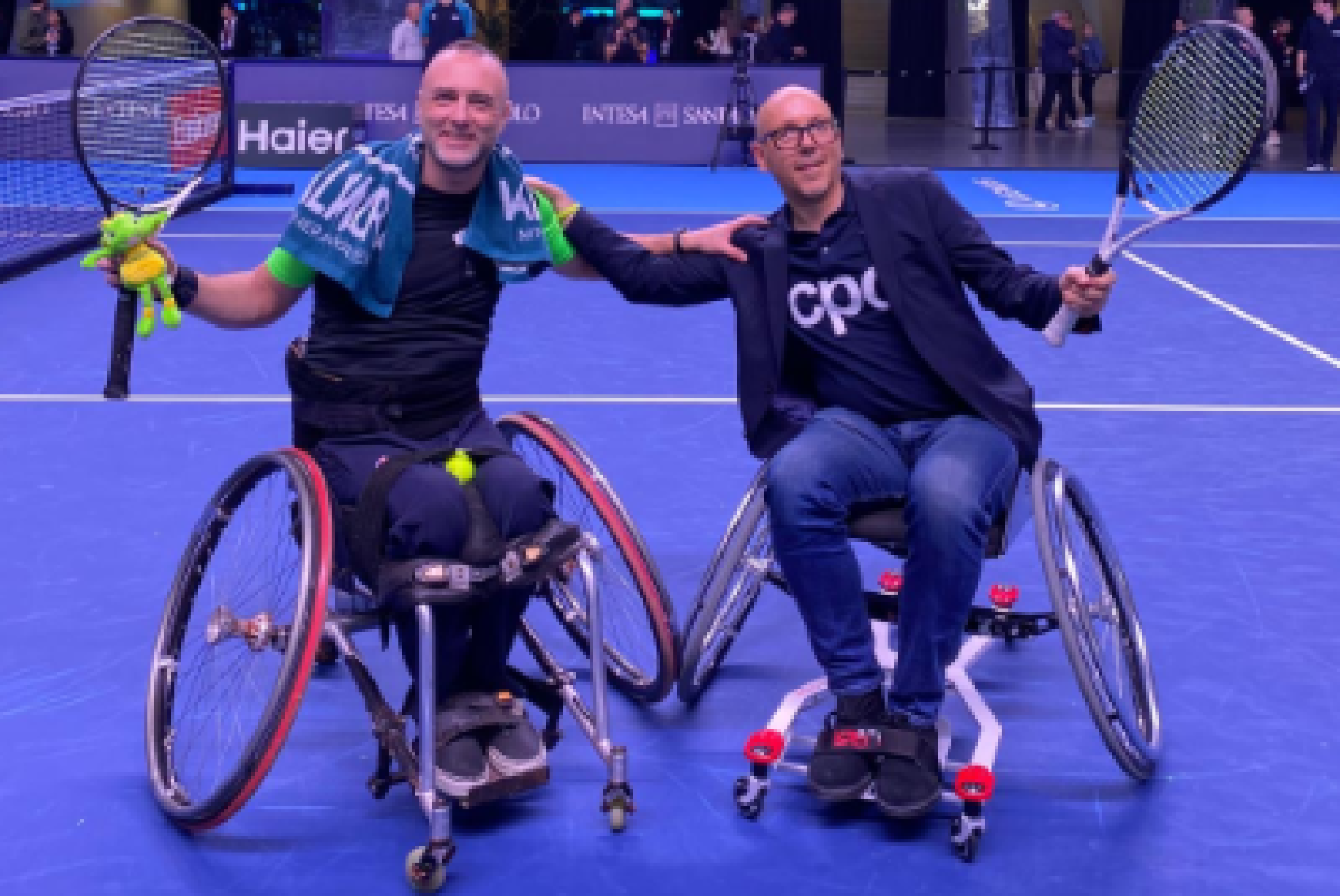 Da sinistra Luca Paiardi, ambassador per lo Sport della CPD di Torino e il direttore di quest’ultima Giovanni Ferrero, all’Inalpi Arena di Torino, che ha ospitato la scorsa settimana le “ATP Finals” di tennis