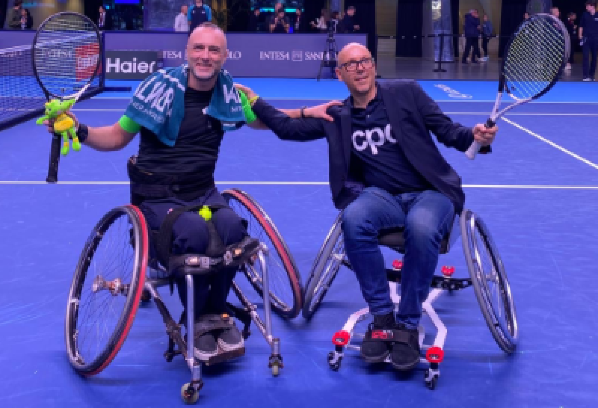 Da sinistra Luca Paiardi, ambassador per lo Sport della CPD di Torino e il direttore di quest’ultima Giovanni Ferrero, all’Inalpi Arena di Torino, che ha ospitato la scorsa settimana le “ATP Finals” di tennis