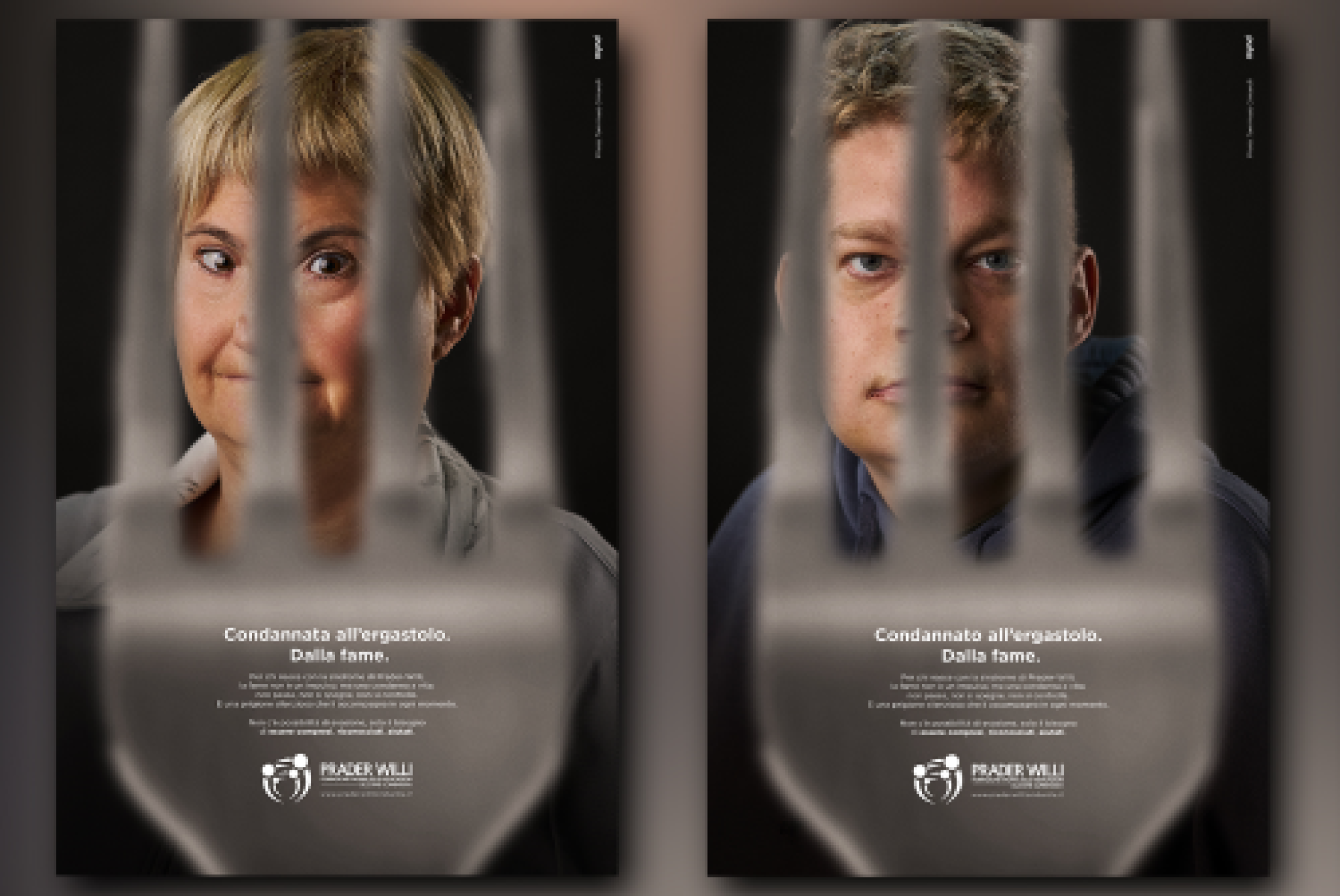 Due immagini della campagna "Sentenced", promossa dall'Associazione Prader-Willi Lombardia