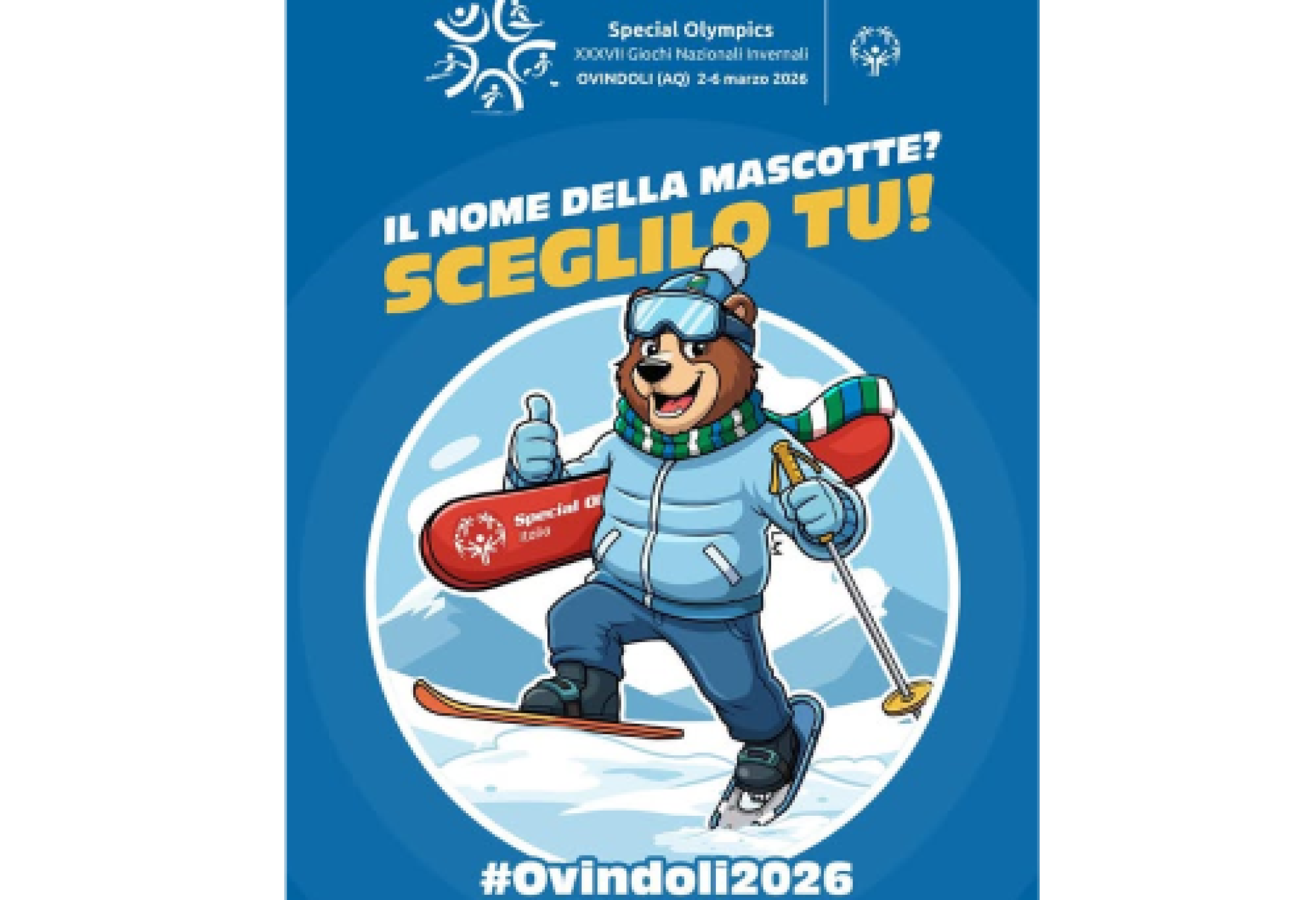 La mascotte dei XXXVII Giochi Nazionali Invernali Special Olympics che si terranno nel marzo del prossimo anno a Ovindoli (l'Aquila)