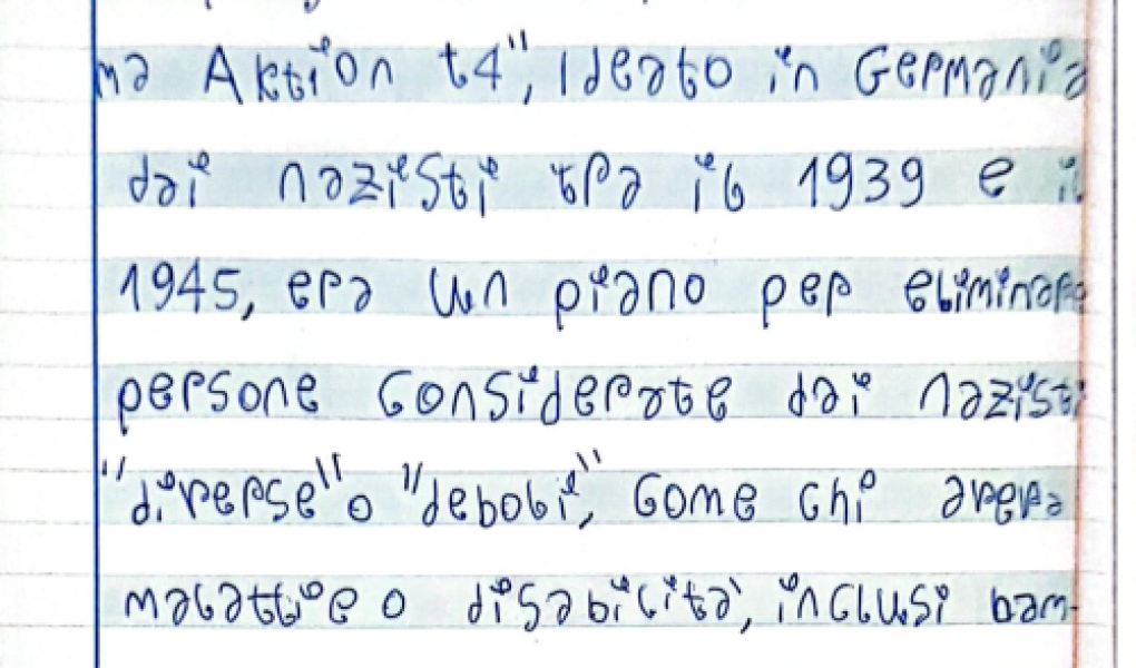 Le prime righe del tema di Derek, dedicato al programma "Aktion T4"