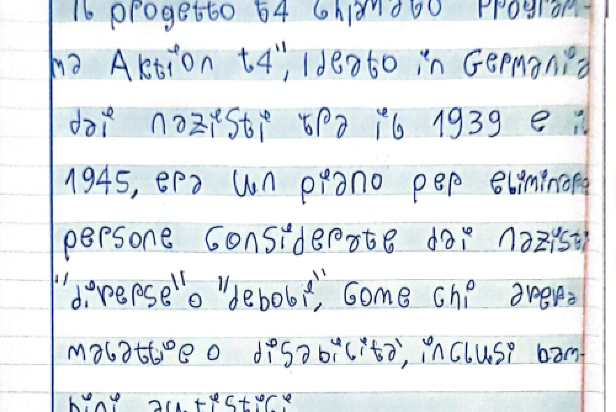 Le prime righe del tema di Derek, dedicato al programma "Aktion T4"
