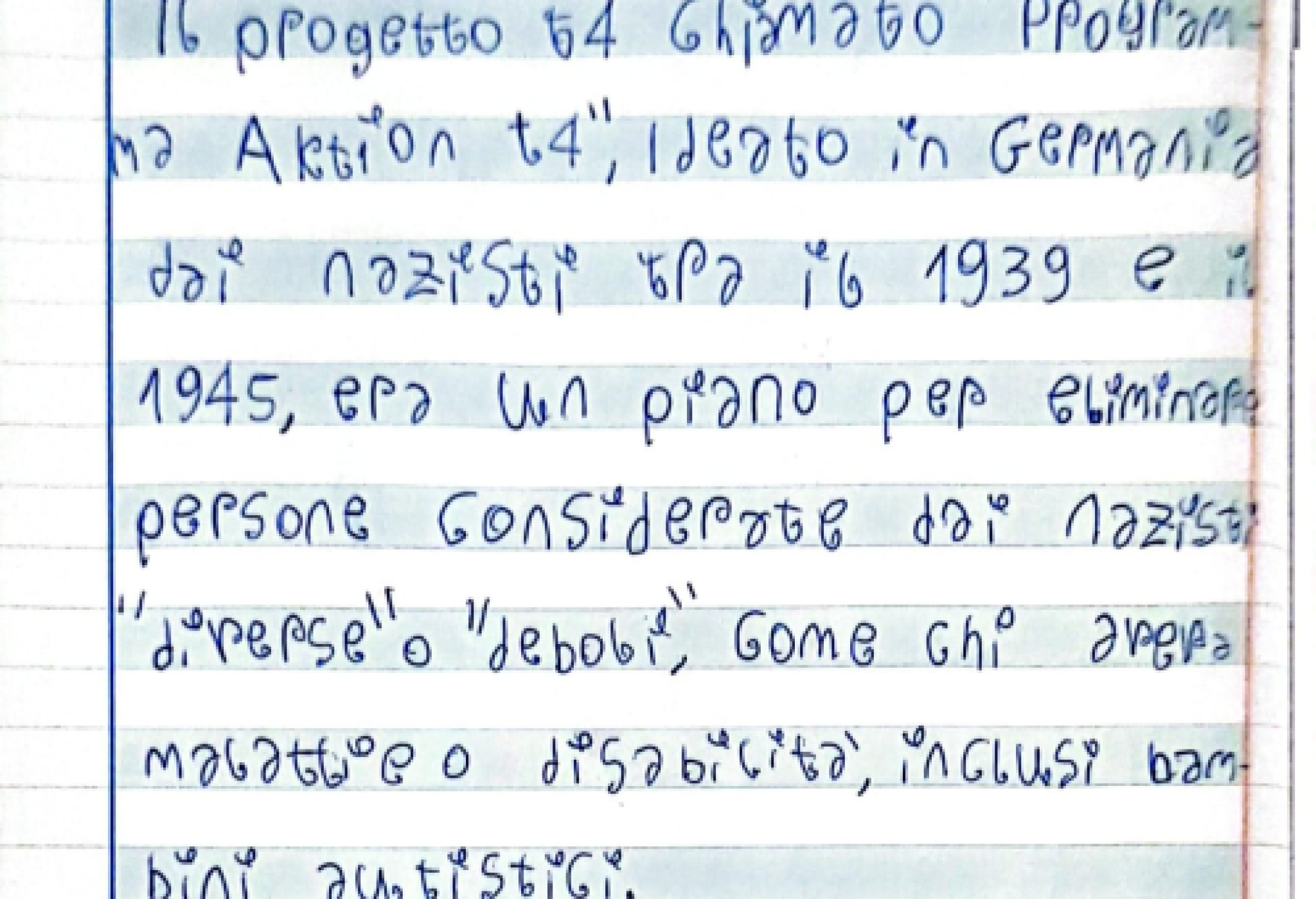 Le prime righe del tema di Derek, dedicato al programma "Aktion T4"